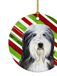 Bearded Collie Candy Cane Holiday Christmas Ceramic Ornament