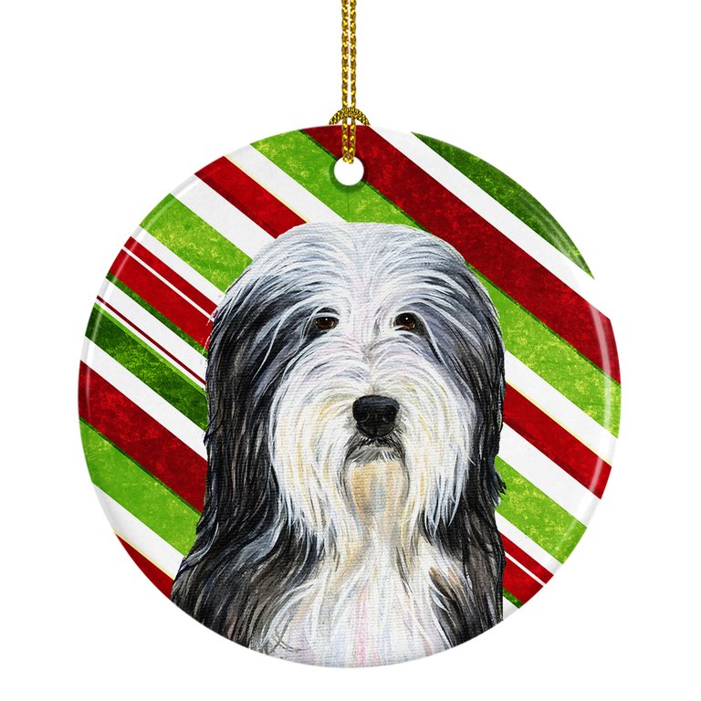 Bearded Collie Candy Cane Holiday Christmas Ceramic Ornament