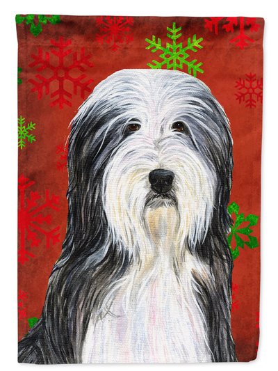 Caroline's Treasures Bearded Collie Red And Green Snowflakes Holiday Christmas Garden Flag 2-Sided 2-Ply product