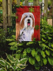 Bearded Collie Red And Green Snowflakes Holiday Christmas Garden Flag 2-Sided 2-Ply
