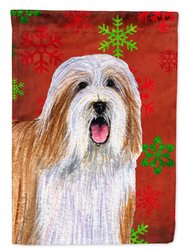Bearded Collie Red And Green Snowflakes Holiday Christmas Garden Flag 2-Sided 2-Ply