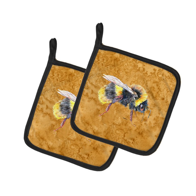 Bee on Gold Pair of Pot Holders