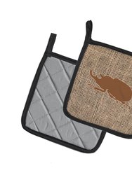 Beetle Burlap and Brown BB1064 Pair of Pot Holders