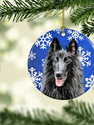Belgian Sheepdog Winter Snowflakes Holiday Ceramic Ornament