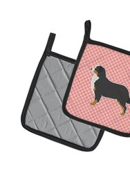 Bernese Mountain Dog Checkerboard Pink Pair of Pot Holders