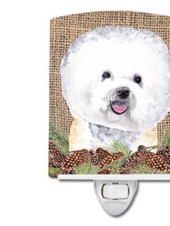 Bichon Frise Faux Burlap and Pine cones Ceramic Night Light