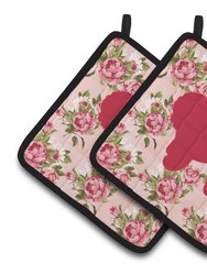 Bichon Frise Shabby Chic Pink Roses  Pair of Pot Holders