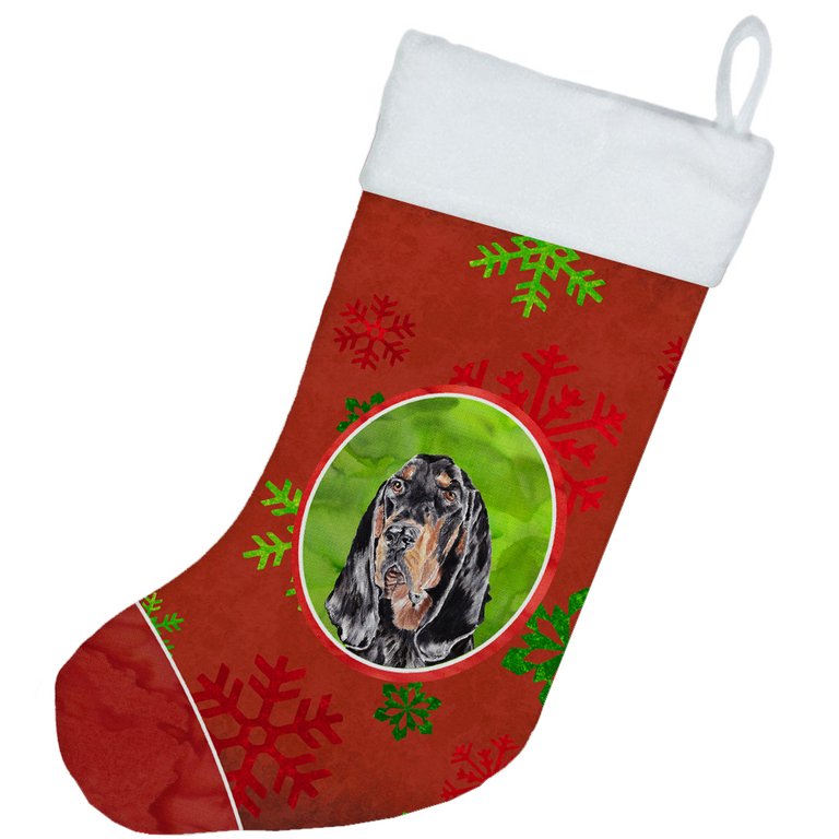 Black and Tan Coonhound Red Snowflakes Holiday Christmas Stocking