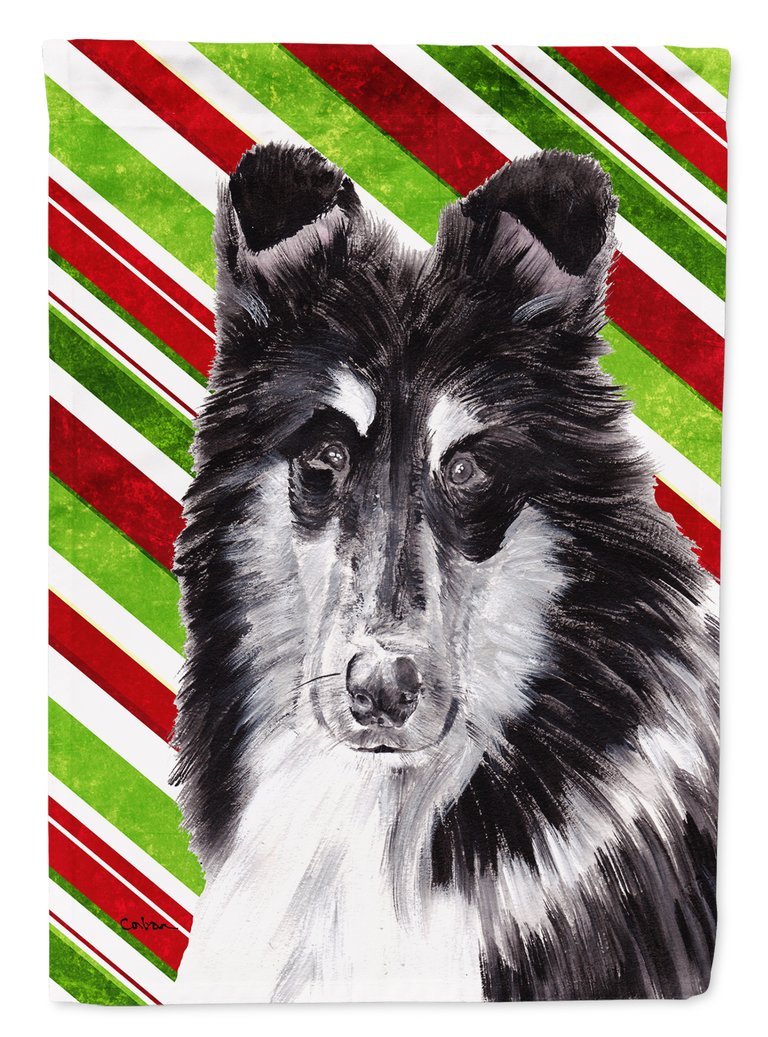 Black And White Collie Candy Cane Christmas Garden Flag 2-Sided 2-Ply