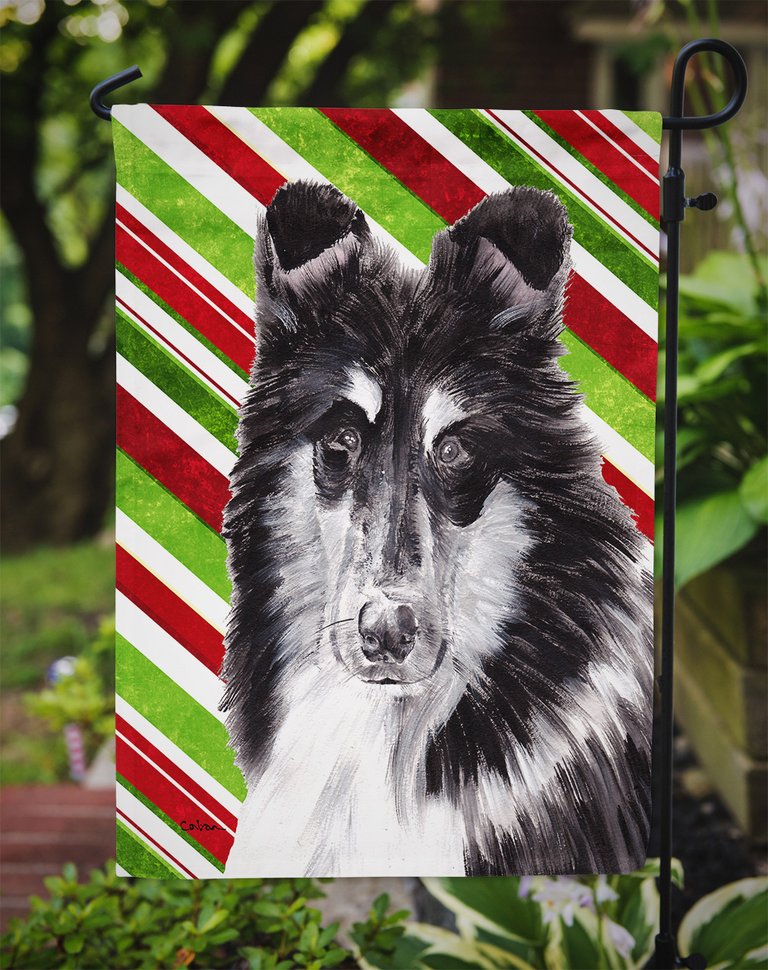 Black And White Collie Candy Cane Christmas Garden Flag 2-Sided 2-Ply