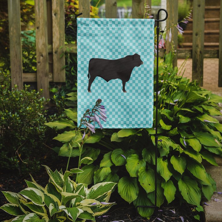 Black Angus Cow Blue Check Garden Flag 2-Sided 2-Ply