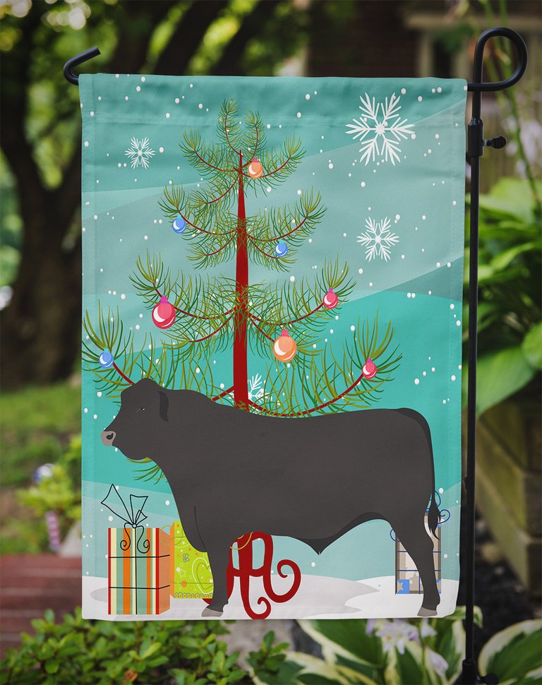 Black Angus Cow Christmas Garden Flag 2-Sided 2-Ply