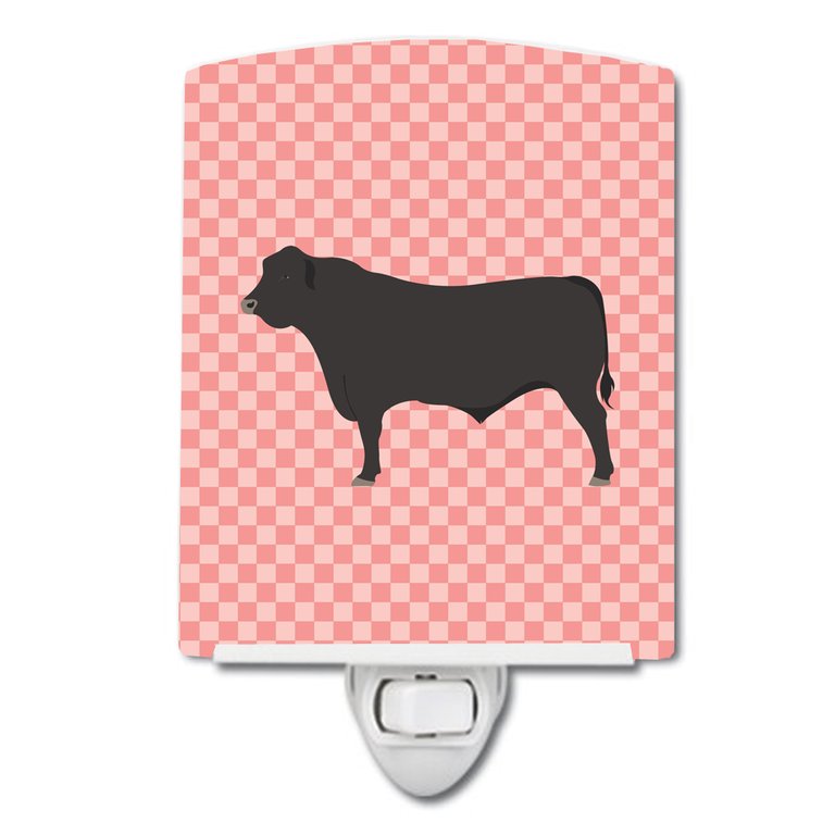 Black Angus Cow Pink Check Ceramic Night Light