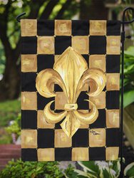 Black Gold Checkered Flag Fleur De Lis Garden Flag 2-Sided 2-Ply