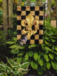 Black Gold Checkered Flag Fleur De Lis Garden Flag 2-Sided 2-Ply