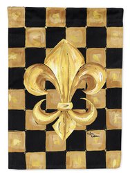 Black Gold Checkered Flag Fleur De Lis Garden Flag 2-Sided 2-Ply