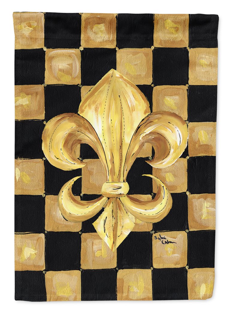 Black Gold Checkered Flag Fleur De Lis Garden Flag 2-Sided 2-Ply