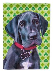 Black Great Dane Puppy St. Patrick's Day Shamrock Garden Flag 2-Sided 2-Ply