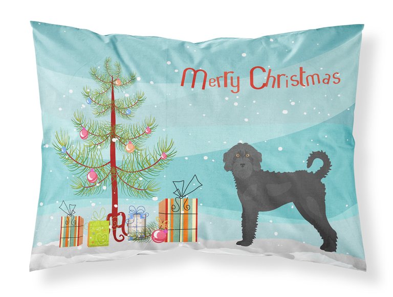 Black Labradoodle Christmas Tree Fabric Standard Pillowcase