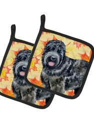 Black Russian Terrier Fall Pair of Pot Holders