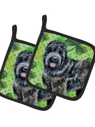 Black Russian Terrier St Patrick's Pair of Pot Holders