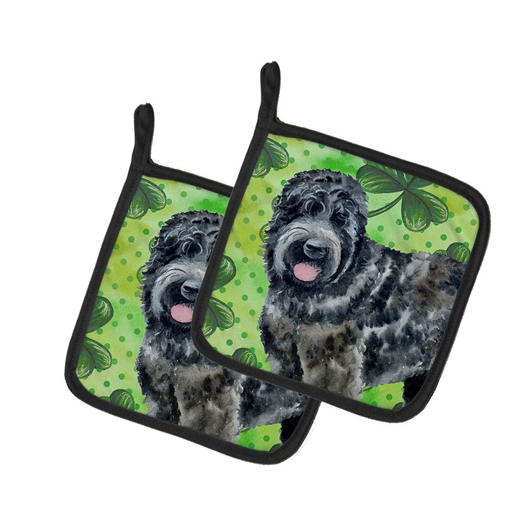 Black Russian Terrier St Patrick's Pair of Pot Holders