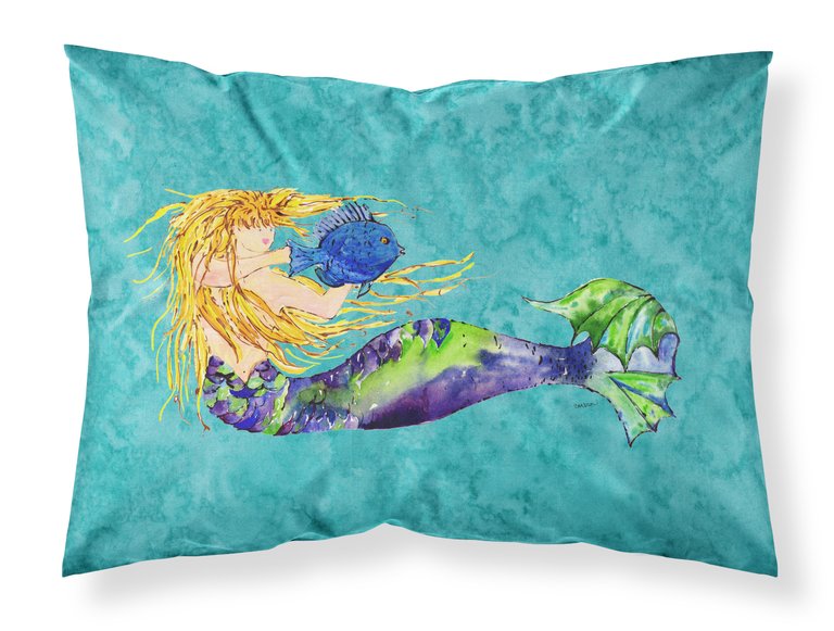 Blonde Mermaid on Teal Fabric Standard Pillowcase