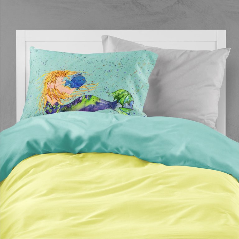 Blonde Mermaid on Teal Fabric Standard Pillowcase