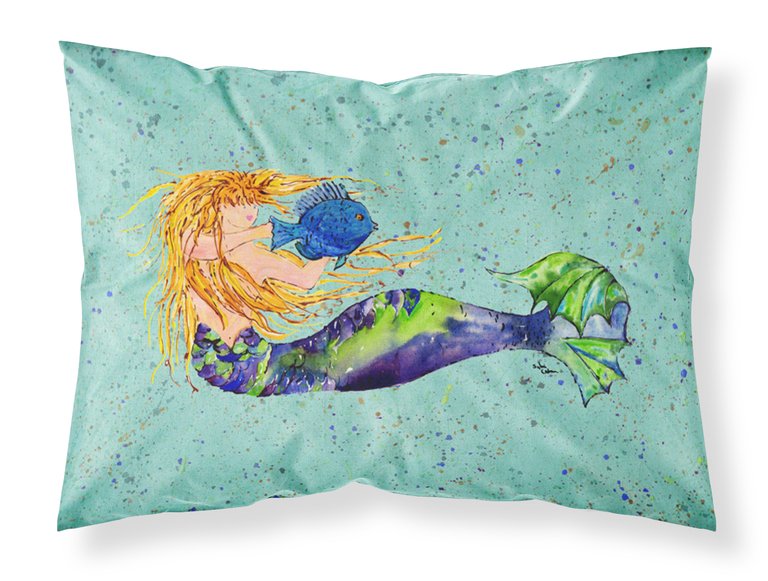 Blonde Mermaid on Teal Fabric Standard Pillowcase