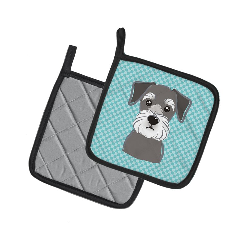 Blue Checkered Schnauzer Pair of Pot Holders