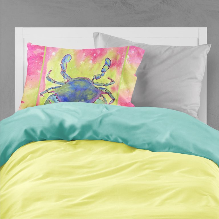 Blue Crab Bright Pink and Green Fabric Standard Pillowcase