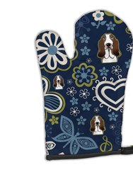 Blue Flowers Basset Hound Oven Mitt