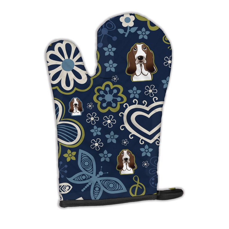 Blue Flowers Basset Hound Oven Mitt