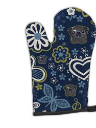 Blue Flowers Black Pug Oven Mitt