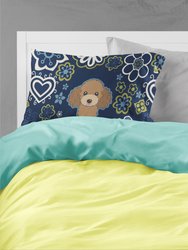 Blue Flowers Chocolate Brown Poodle Fabric Standard Pillowcase