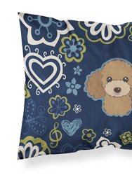 Blue Flowers Chocolate Brown Poodle Fabric Standard Pillowcase