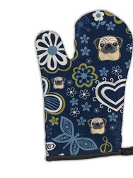 Blue Flowers Fawn Pug Oven Mitt