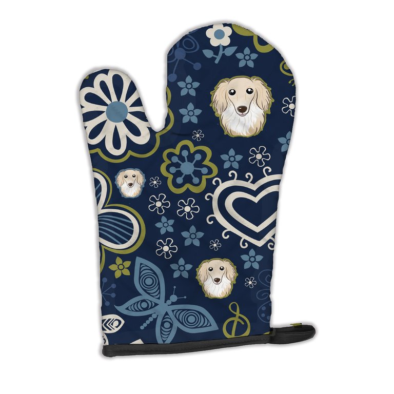 Blue Flowers Longhair Creme Dachshund Oven Mitt