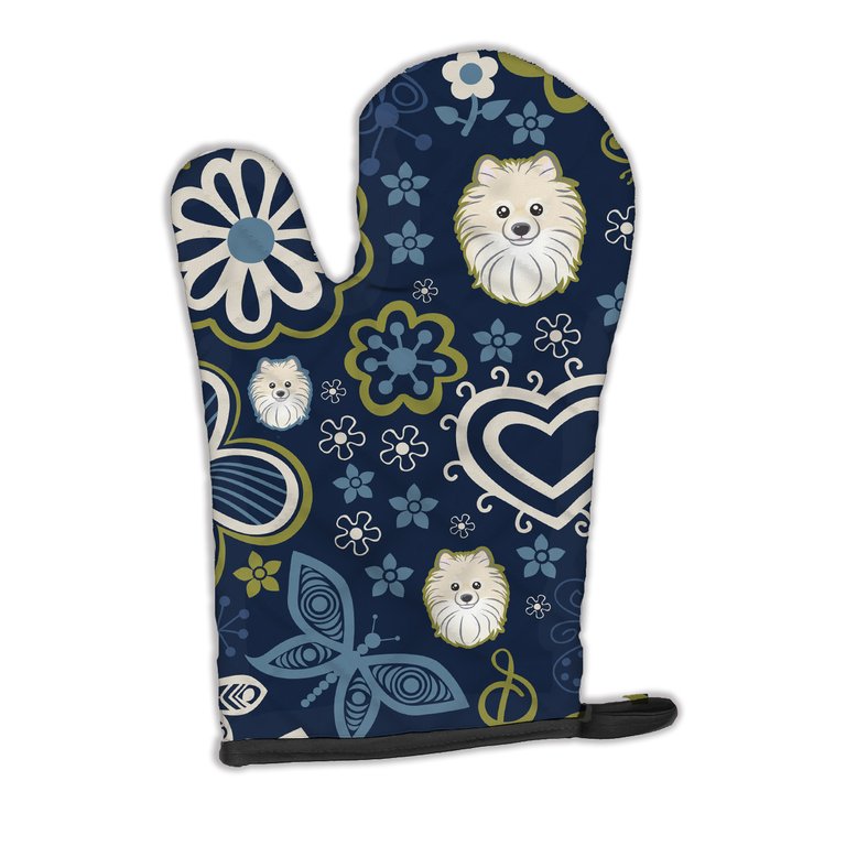 Blue Flowers Pomeranian Oven Mitt