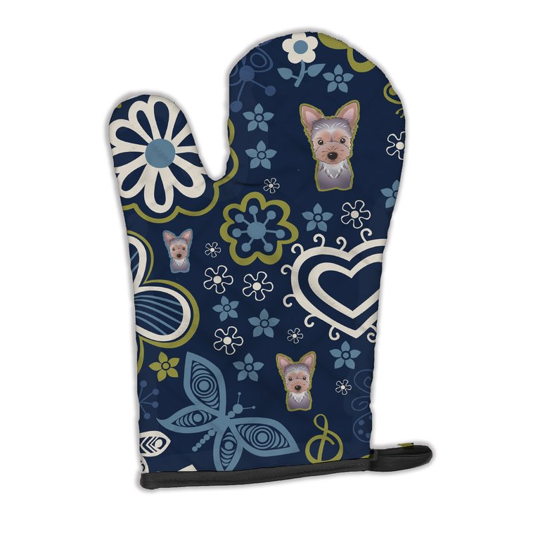 Blue Flowers Yorkie Puppy Oven Mitt