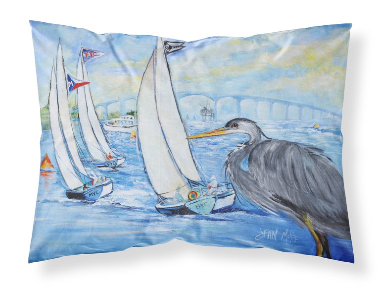 Blue Heron Sailboats Dog River Bridge Fabric Standard Pillowcase