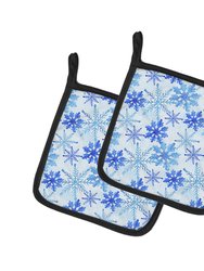 Blue Snowflakes Watercolor Pair of Pot Holders