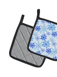 Blue Snowflakes Watercolor Pair of Pot Holders