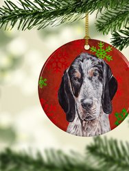 Blue Tick Coonhound Red Snowflakes Holiday Ceramic Ornament
