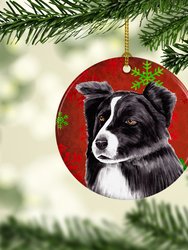 Border Collie Red and Green Snowflakes Holiday Christmas Ceramic Ornament