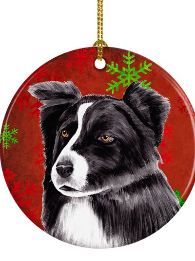 Caroline's Treasures Border Collie Red and Green Snowflakes Holiday Christmas Ceramic Ornament product