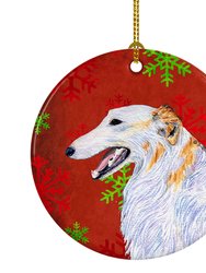 Borzoi Red and Green Snowflakes Holiday Christmas Ceramic Ornament