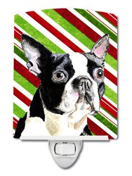 Boston Terrier Candy Cane Holiday Christmas Ceramic Night Light
