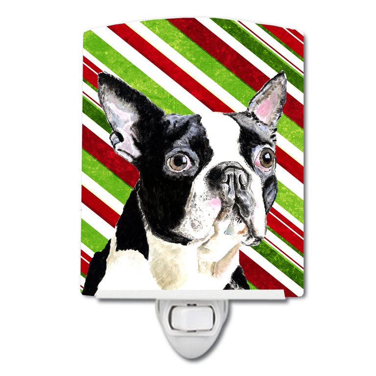 Boston Terrier Candy Cane Holiday Christmas Ceramic Night Light