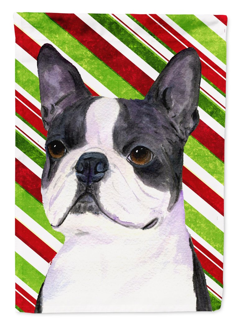 Boston Terrier Candy Cane Holiday Christmas Garden Flag 2-Sided 2-Ply